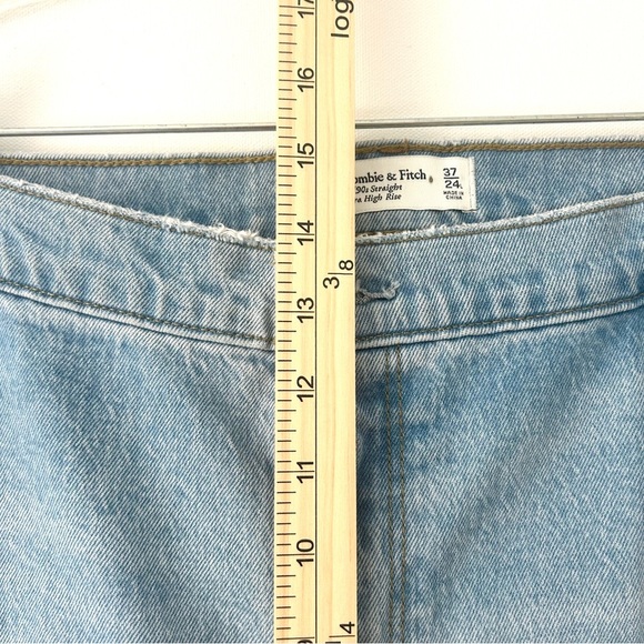 Abercrombie Curve Denim Jean High 90s Straight Slit Split Hem NEW Size 37-24L - Picture 14 of 15